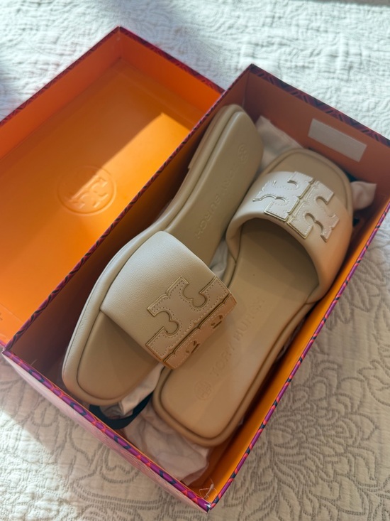 Tory Burch Shoes - Tory Burch Doublet Sport Slide in Dulce De Leche/Gold - Nappa Leather